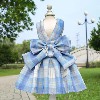 Dog Cat Bow Tie Plaid Harness and Leash Set