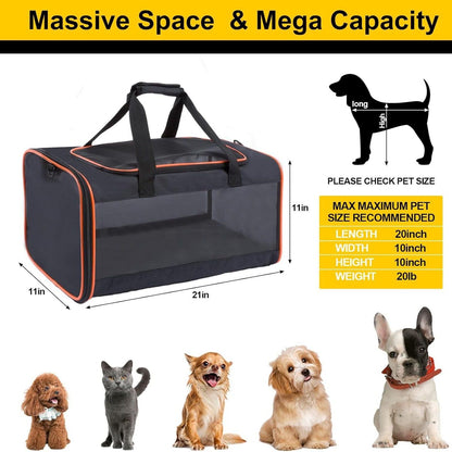 Soft Pet Carrier Travel Bag | Large Cats 20lbs+ and Small Dogs