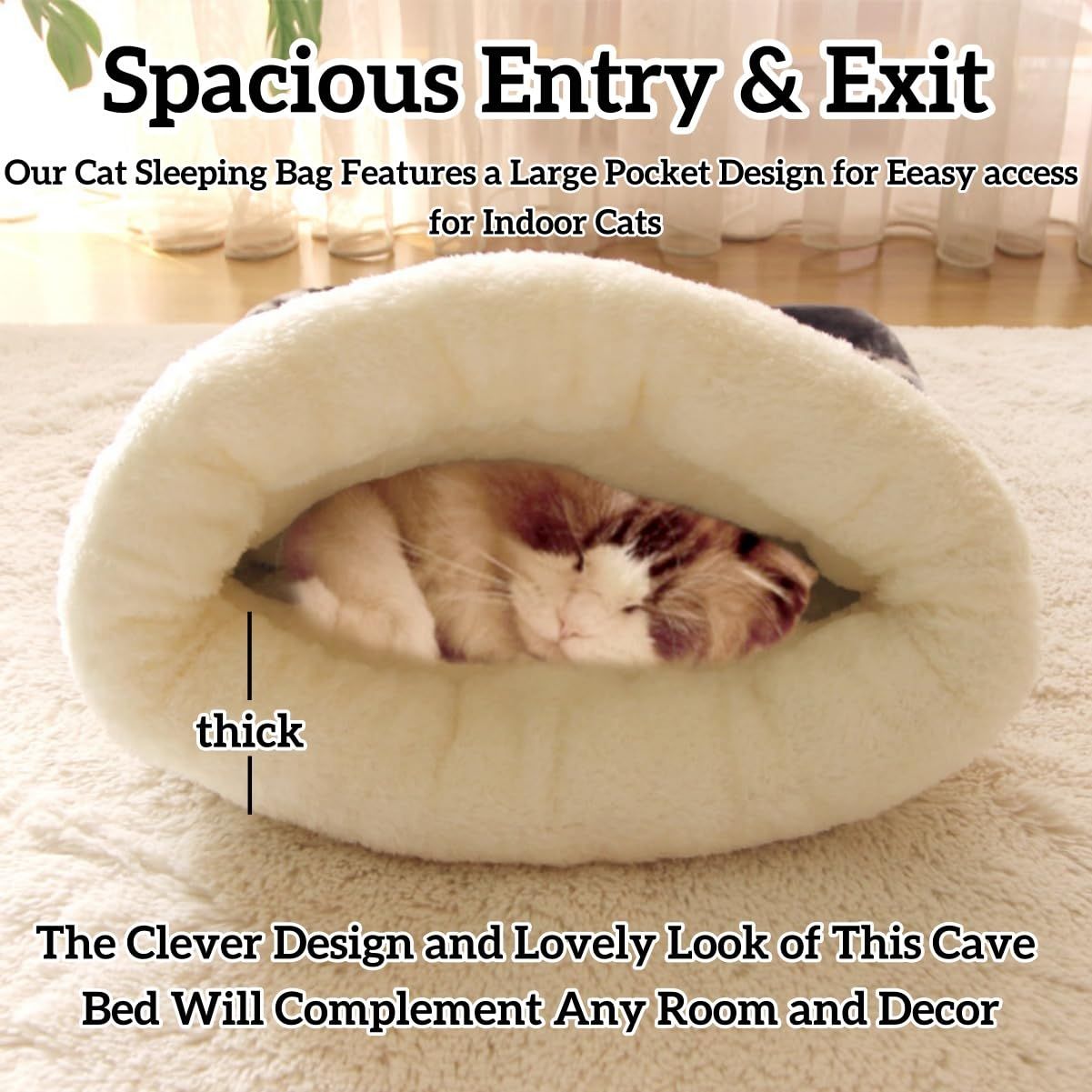 Cat Bed Cave Sleeping Bag, Pet Mat Warming Pad Sack for Cats and Small