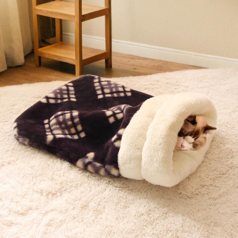 Cat Bed Cave Sleeping Bag, Pet Mat Warming Pad Sack for Cats and Small