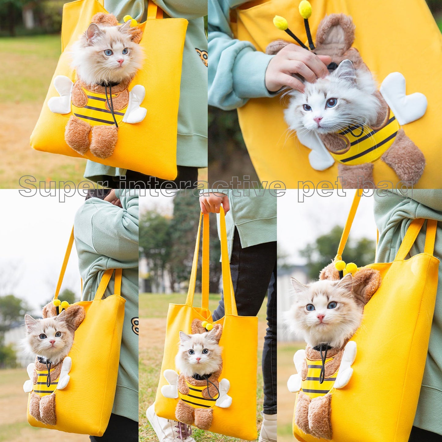 Bee-Shaped Pet Canvas Shoulder Carrier Bag | Outdoor Pet Tote | Large