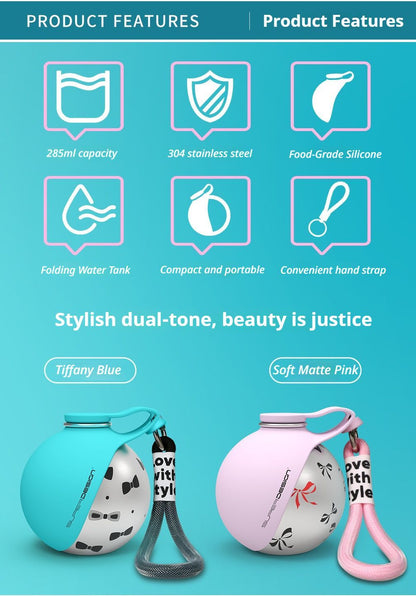 Portable Pet Water Bottle with Dispenser Bowl | Blue Floral