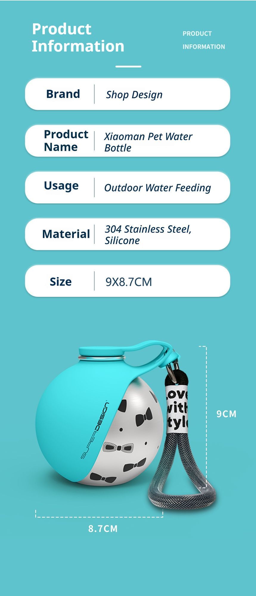 Portable Pet Water Bottle with Dispenser Bowl | Blue Floral