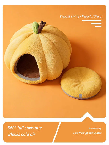 Pumpkin Cat Bed | Plush Enclosed Nest | Green | Large