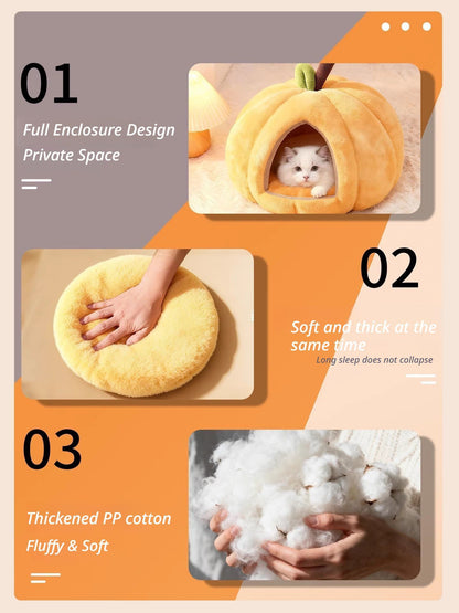 Pumpkin Cat Bed | Plush Enclosed Nest | Green | Small