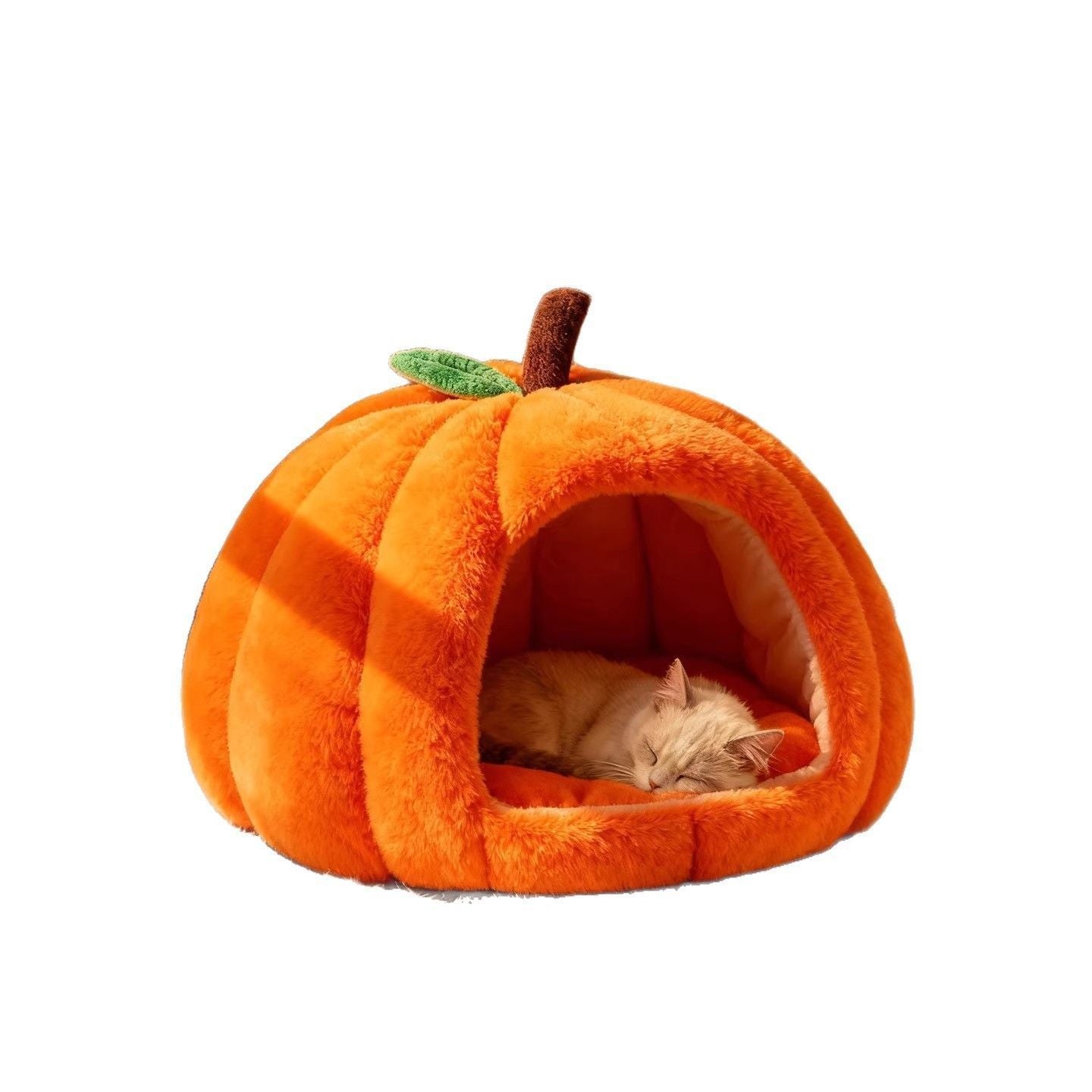 Pumpkin Cat Bed | Plush Enclosed Nest | Orange | Small