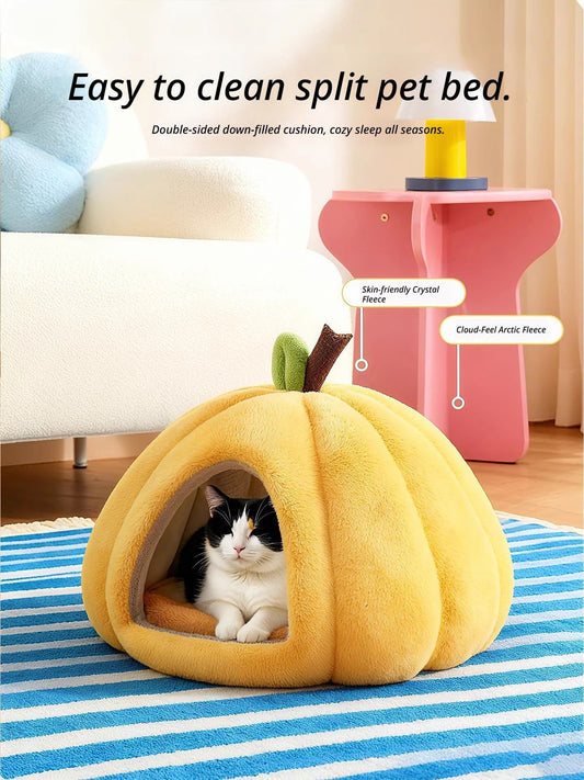 Pumpkin Cat Bed | Plush Enclosed Nest