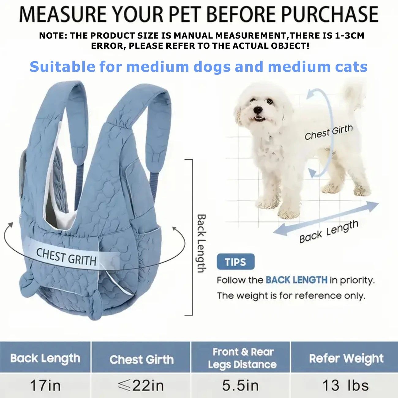 Pet Chest Carrier Front-Facing Backpack Small Dog Cat Breathable | BLUE