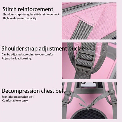 Pet Backpack Portable Transparent Foldable Comfort Design Hands-Free | PINK