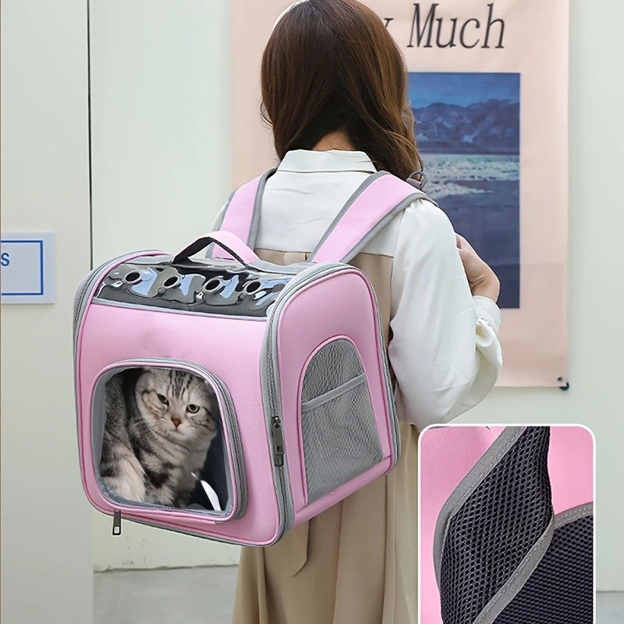 Pet Backpack Portable Transparent Foldable Comfort Design Hands-Free | grey