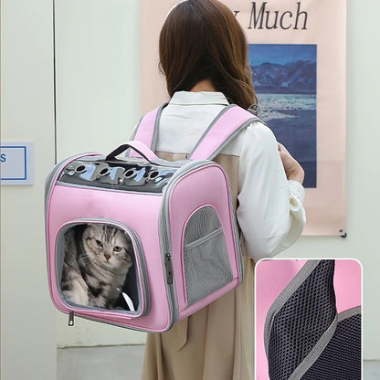 Pet Backpack Portable Transparent Foldable Comfort Design Hands-Free | grey