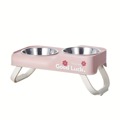 Dopamine Color Pet Bowl Set | Anti-Slip Adjustable Height | White