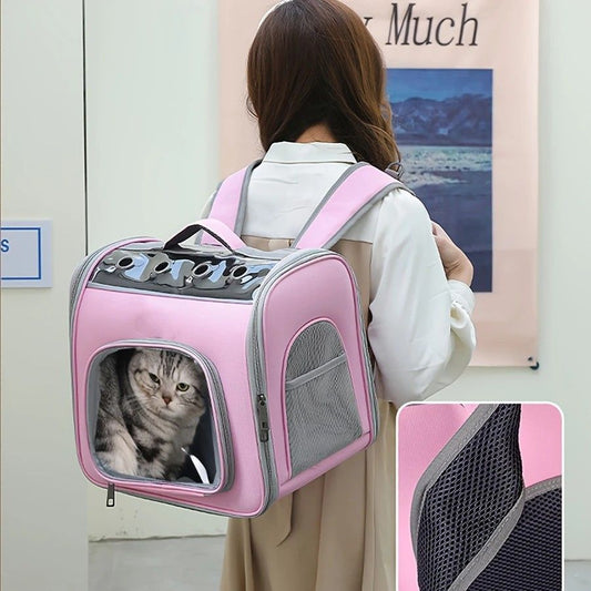 Pet Backpack Portable Transparent Foldable Comfort Design Hands-Free | BLUE