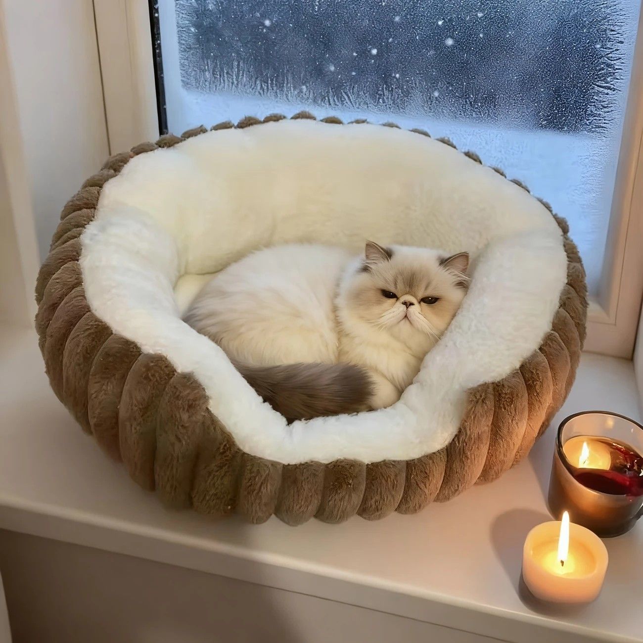 Winter Thick Rabbit Fur Pet Bed | Ultra Warm | Grey | M
