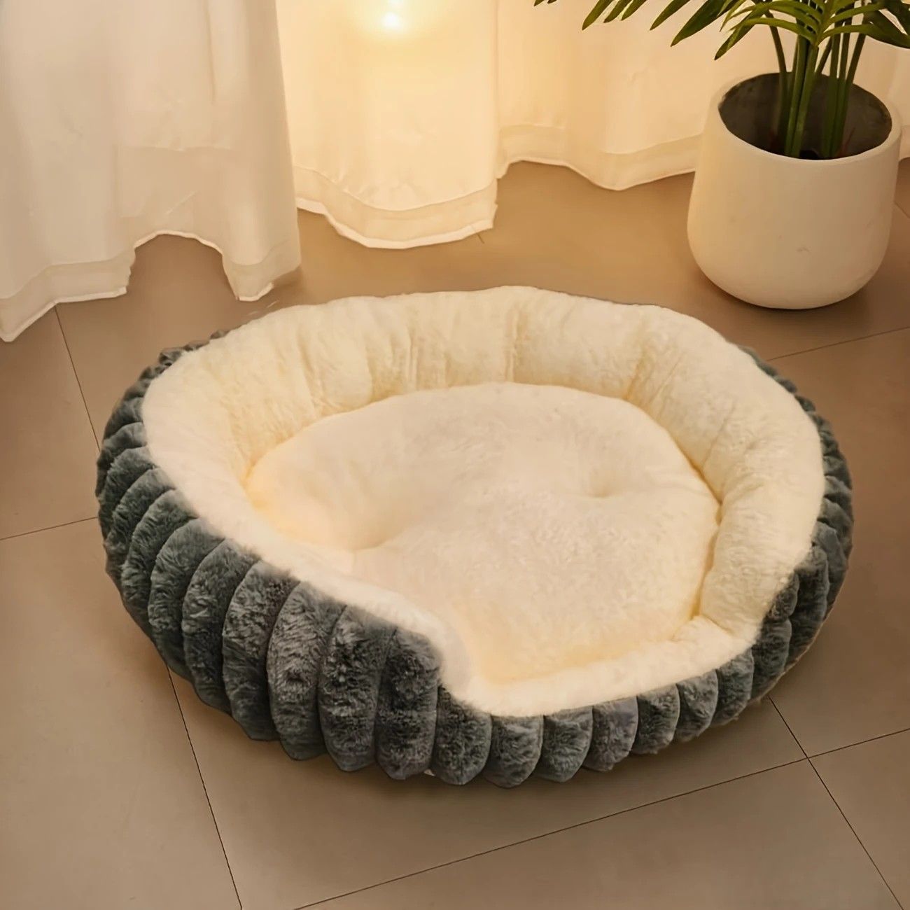 Winter Thick Rabbit Fur Pet Bed | Ultra Warm | Grey | M