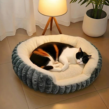 Winter Thick Rabbit Fur Pet Bed | Ultra Warm | Grey | M