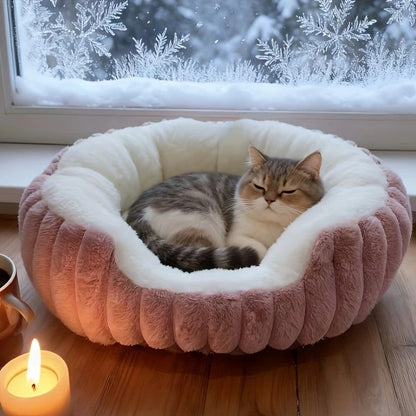 Winter Thick Rabbit Fur Pet Bed | Ultra Warm | Grey | M