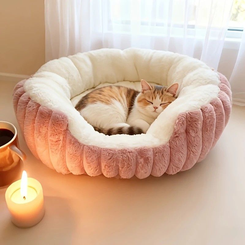 Winter Thick Rabbit Fur Pet Bed | Ultra Warm | Brown | M