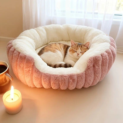 Winter Thick Rabbit Fur Pet Bed | Ultra Warm | Brown | M
