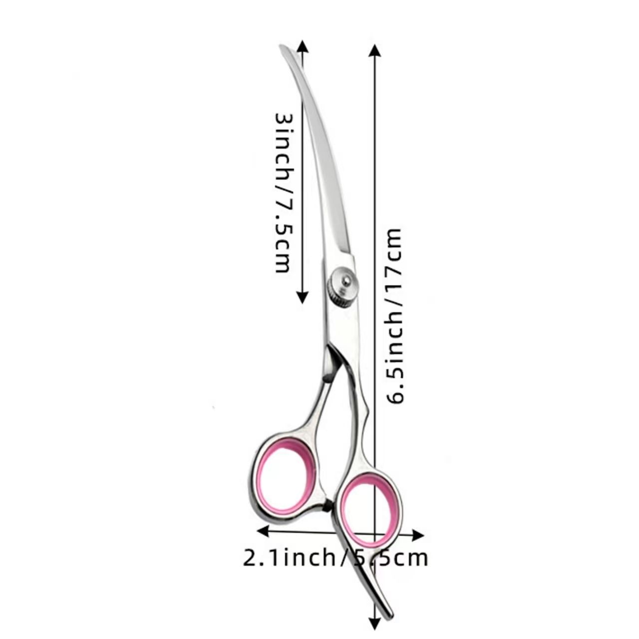 Curved Dog Scissors 19cm, Silver, Rounded Tip Pet Grooming Shears