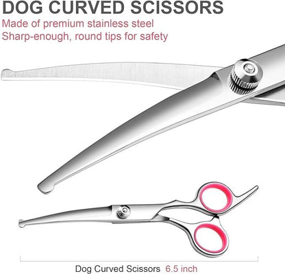 Curved Dog Scissors 19cm, Silver, Rounded Tip Pet Grooming Shears