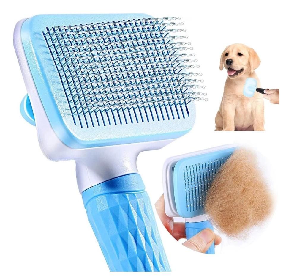 Blue Self-Cleaning Pet Slicker Brush | Dog & Cat