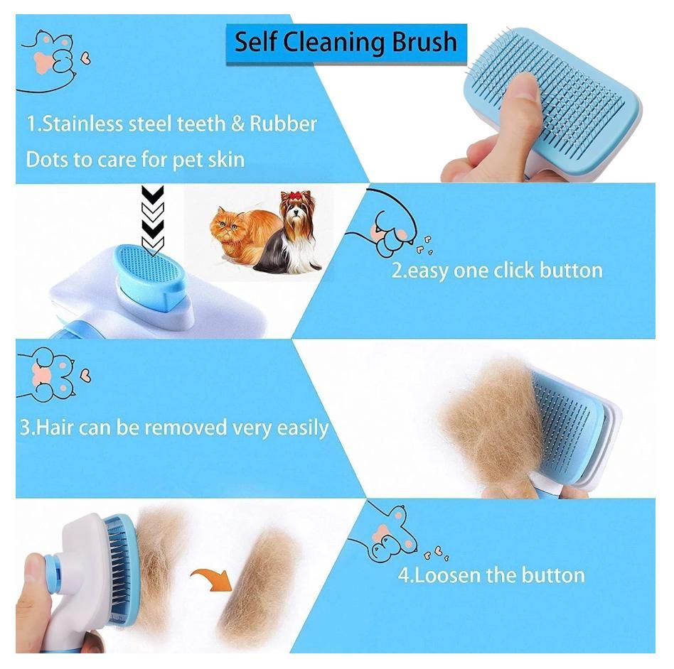 Blue Self-Cleaning Pet Slicker Brush | Dog & Cat