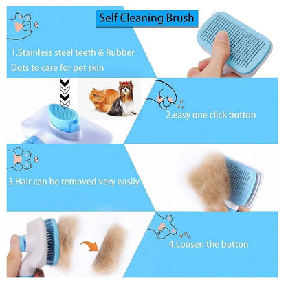 Blue Self-Cleaning Pet Slicker Brush | Dog & Cat