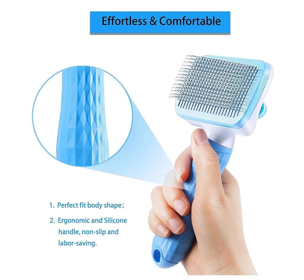 Blue Self-Cleaning Pet Slicker Brush | Dog & Cat