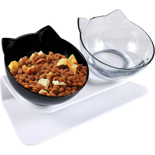 Double Raised Cat Bowl Set | 15° Tilt Elevated Stand | Anti-Slip