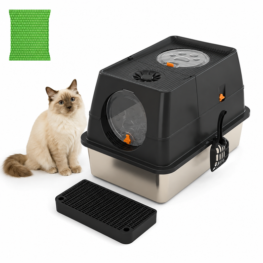 Extra Large Stainless Steel Cat Litter Box | Round Top