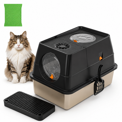 Large Stainless Steel Cat Litter Box | Foldable Covered | Round Top
