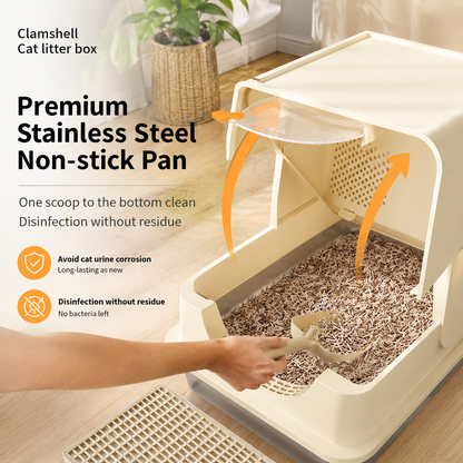 Cream White Extra Large Stainless Steel Cat Litter Box | Round Top