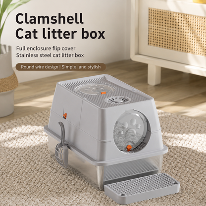 Cream White Extra Large Stainless Steel Cat Litter Box | Round Top