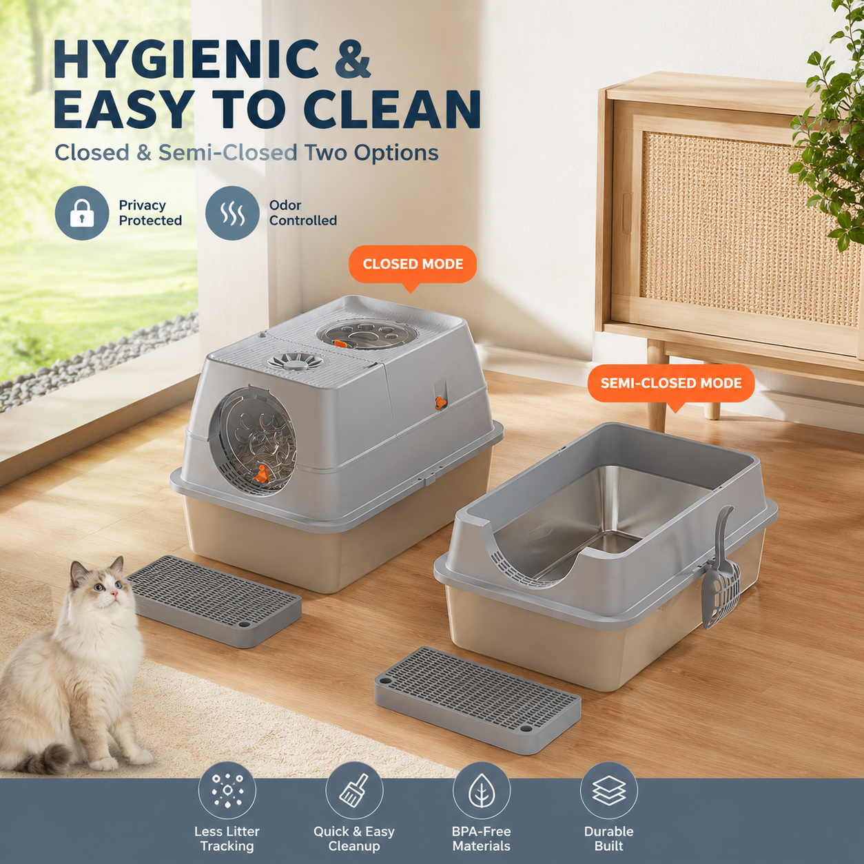 Cream White Extra Large Stainless Steel Cat Litter Box | Round Top