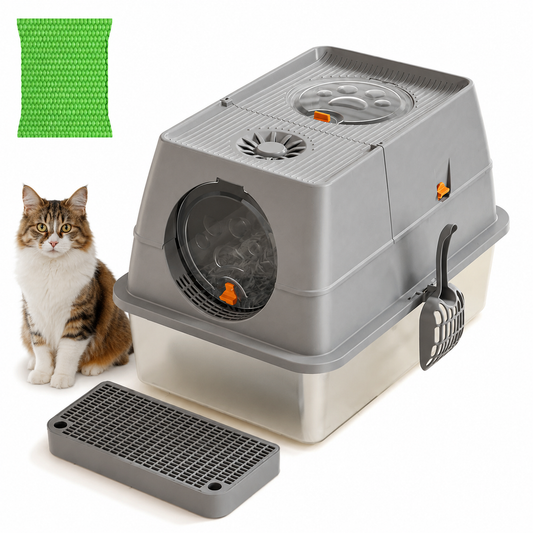 Dark Grey Extra Large Stainless Steel Cat Litter Box | Round Top