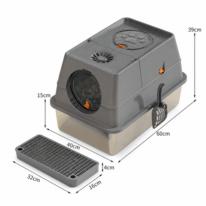 Dark Grey Large Stainless Steel Cat Litter Box | Round Top
