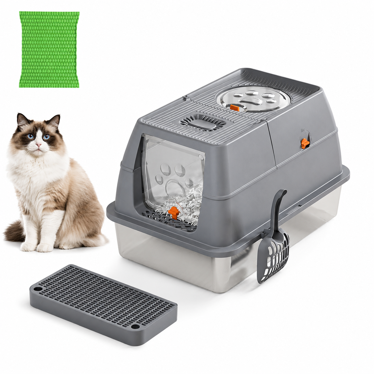 Dark Grey Large Stainless Steel Cat Litter Box | Foldable Covered