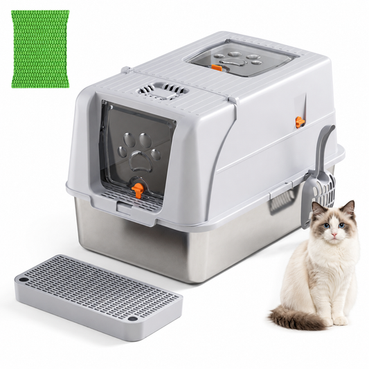 Light Grey Large Stainless Steel Cat Litter Box