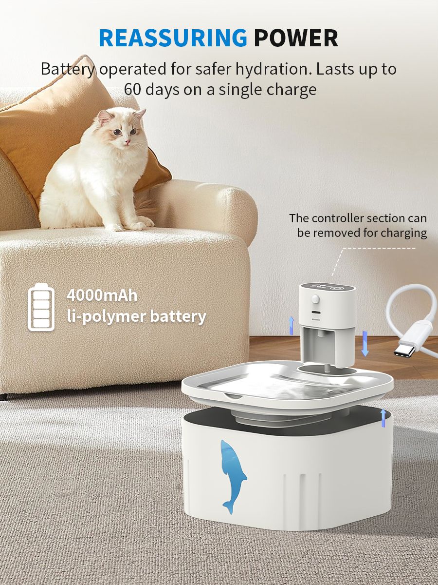 U7 Cat Water Fountain | 3L Wireless USB | Ultra Quiet