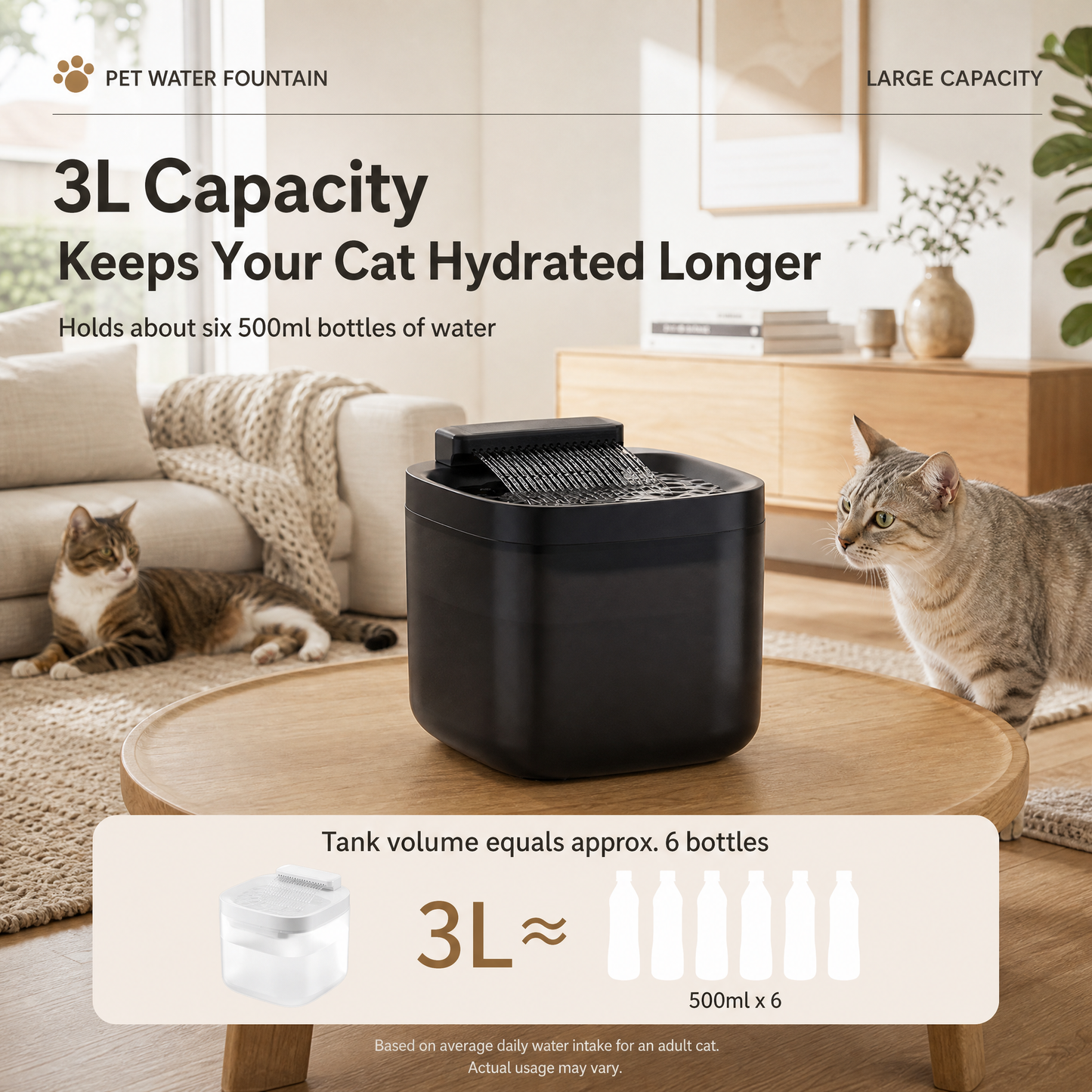 White Cat Water Fountain 3L Wired | 6 Filters Included