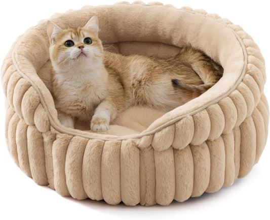 Cat Bed, Washable Round Cute Pet Beds for Indoor Cats
