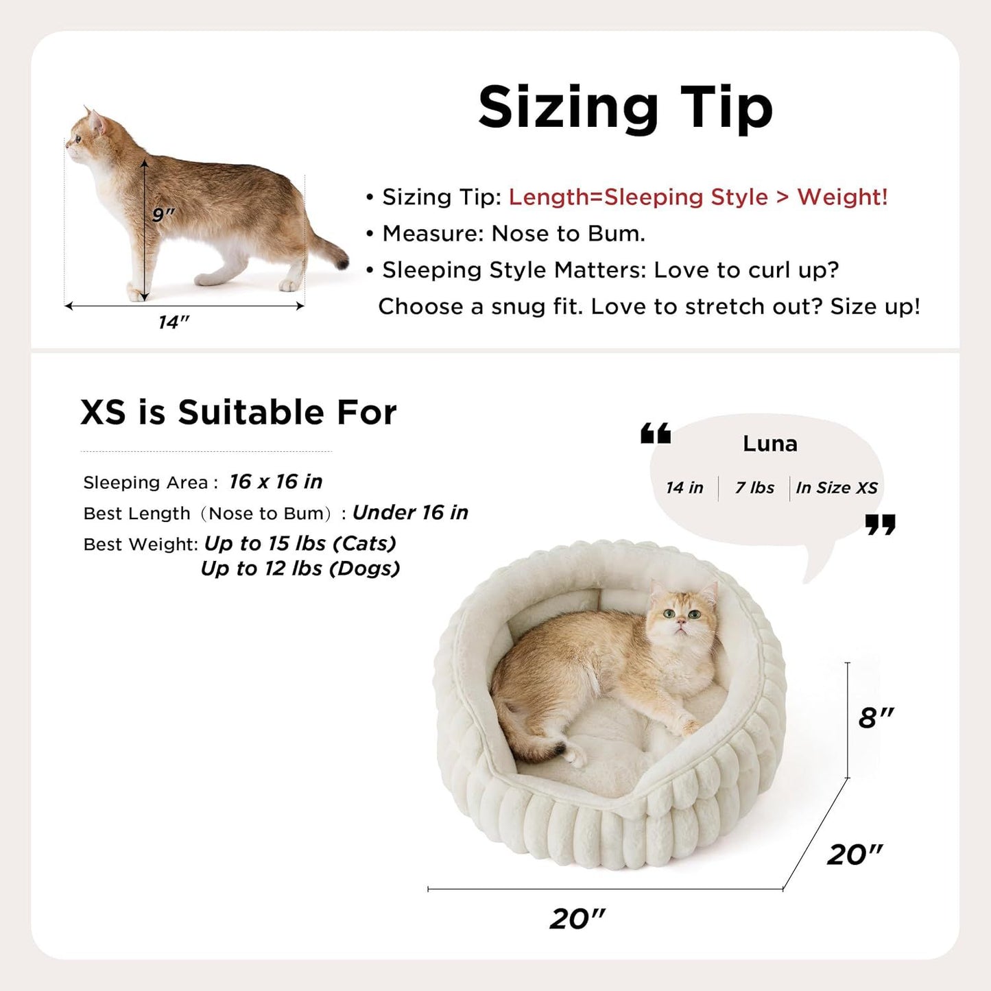 Cat Bed, Washable Round Cute Pet Beds for Indoor Cats