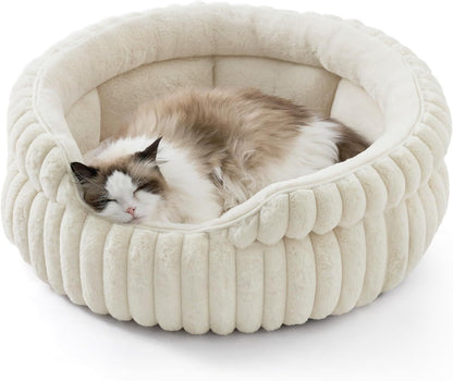 Cat Bed, Washable Round Cute Cat Beds for Indoor Cats | Cream