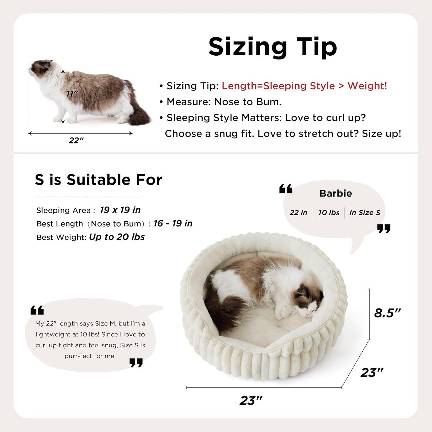 Cat Bed, Washable Round Cute Cat Beds for Indoor Cats | Cream