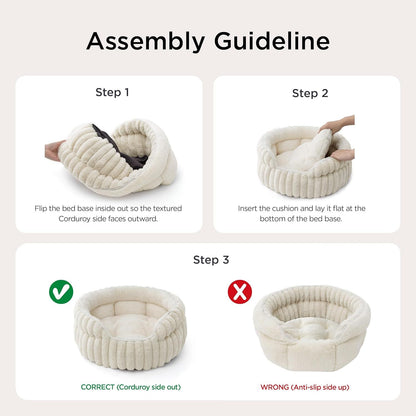 Cat Bed, Washable Round Cute Cat Beds for Indoor Cats | Cream