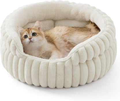 Cat Bed, Washable Round Cute Pet Beds for Indoor Cats | Cream
