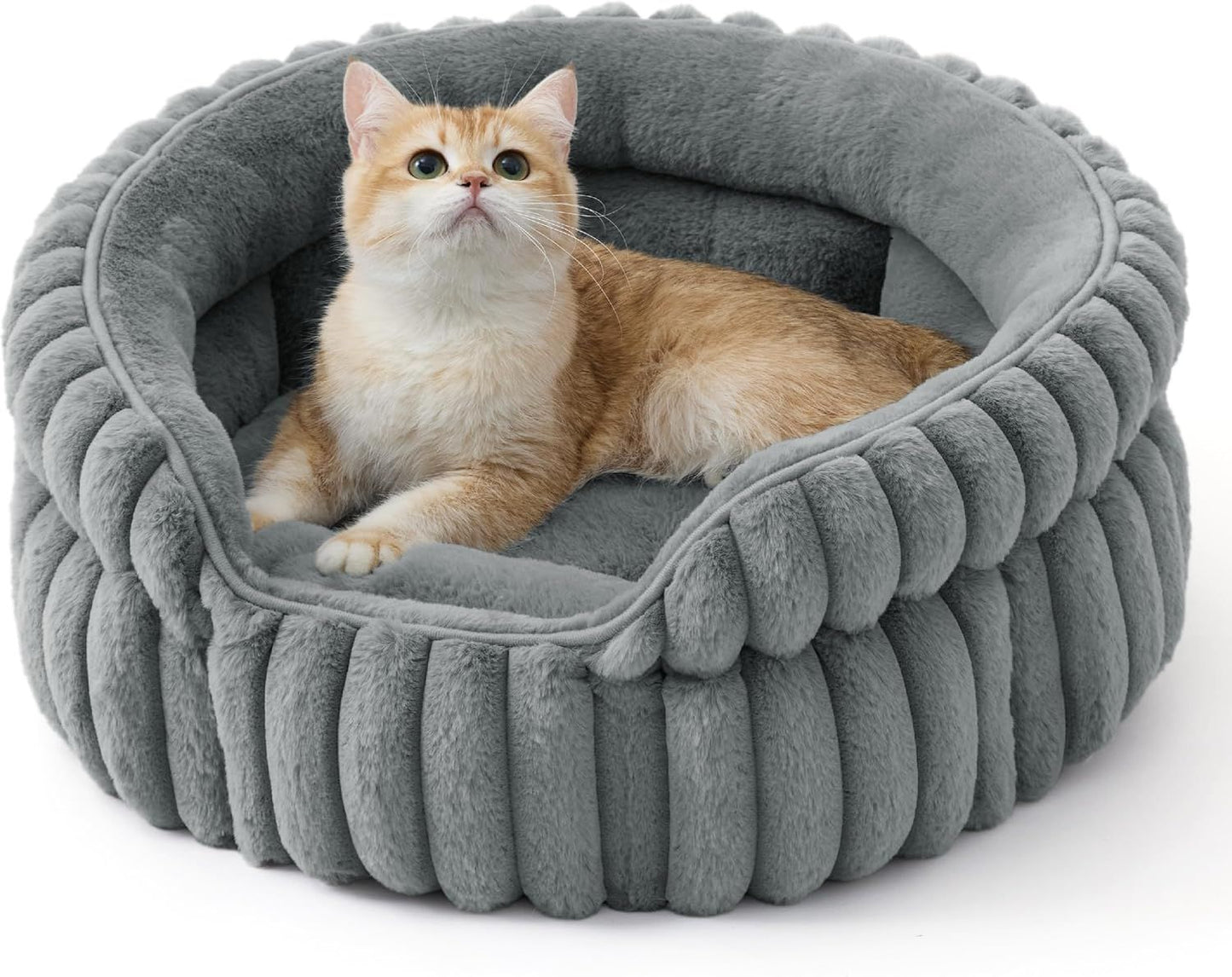 Cat Bed, Washable Round Cute Pet Beds for Indoor Cats | Gray