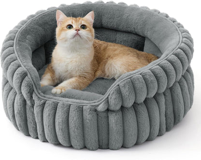 Cat Bed, Washable Round Cute Pet Beds for Indoor Cats | Gray