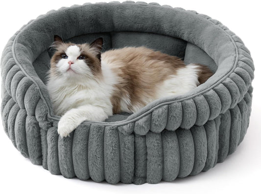 Cat Bed, Washable Round Cute Cat Beds for Indoor Cats | Gray